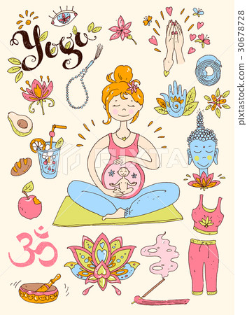 Vector hand drawn collection. Mom and baby. Yoga 30678728