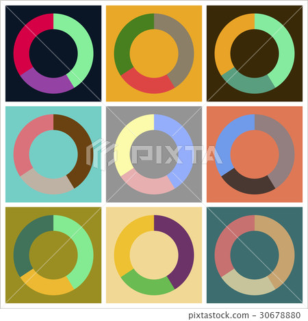 Set of flat icons on stylish background Pie chart - Stock Illustration ...
