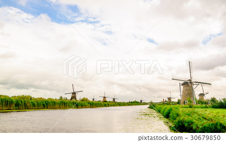 Kinderdijk windmills in landscape in Netherlands 30679850