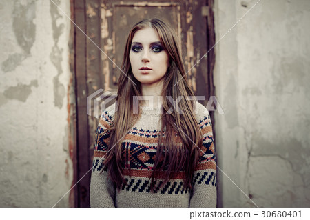 Beautiful Woman with long hair pullover. Beautiful Woman with long hair pullover. 30680401