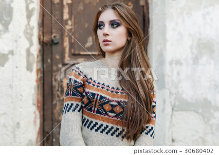 Beautiful Woman with long hair in pullover Beautiful Woman with long hair in pullover 30680402