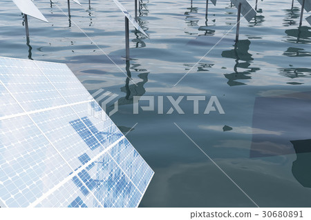 3D illustration solar panels. Solar panel produces 30680891