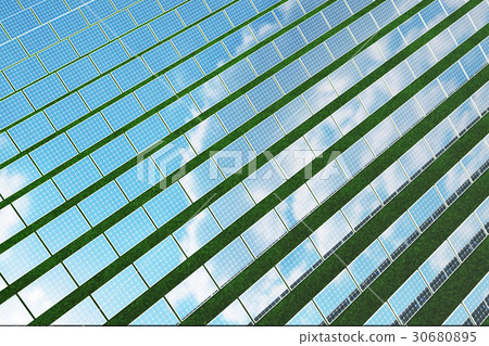 3D illustration solar panels reflecting the 30680895