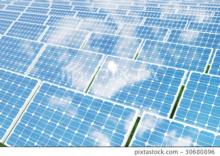 3D illustration solar panels reflecting the 30680896
