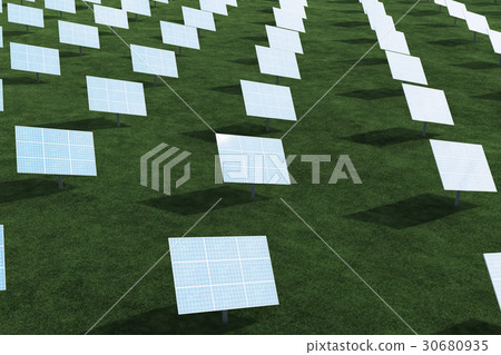 3D illustration solar panels with clouds. Energy 3D illustration solar panels with clouds. Energy 30680935