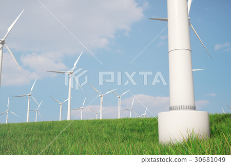 3d illustration, turbine on the grass. Concept 30681049