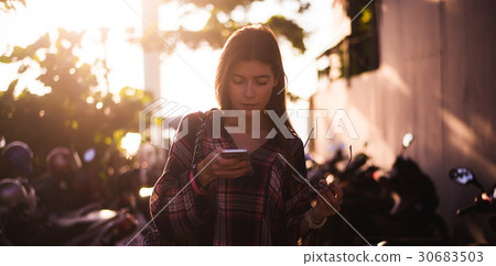 young stylish happy hipster woman traveling around young stylish happy hipster woman traveling around 30683503