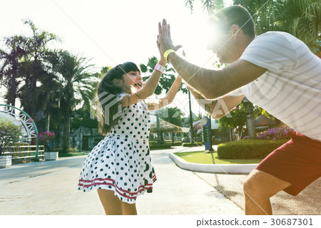 Family Father Daughter Togetherness High FIve Family Father Daughter Togetherness High FIve 30687301