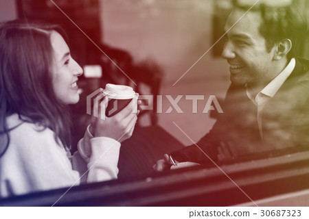 Couple Drinking Coffee Shop Relax Couple Drinking Coffee Shop Relax 30687323