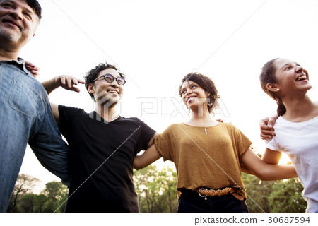 Group of people support unity arm around together Group of people support unity arm around together 30687594
