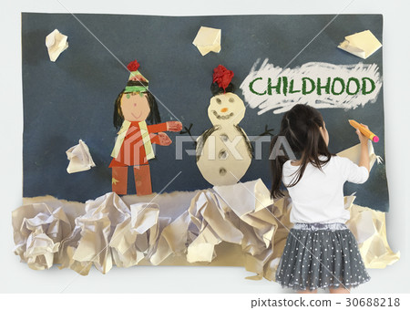 Children having fun with snowman artwork Children having fun with snowman artwork 30688218