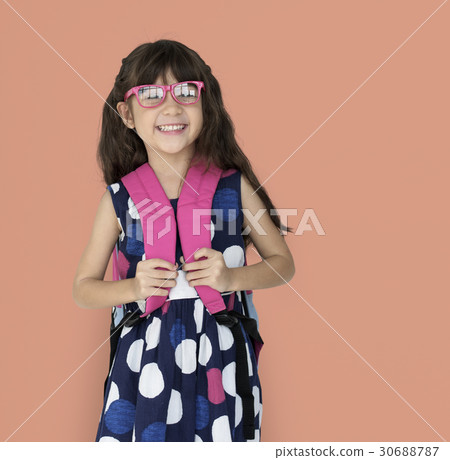 Little Girl Backpack Glasses Smiling 30688787
