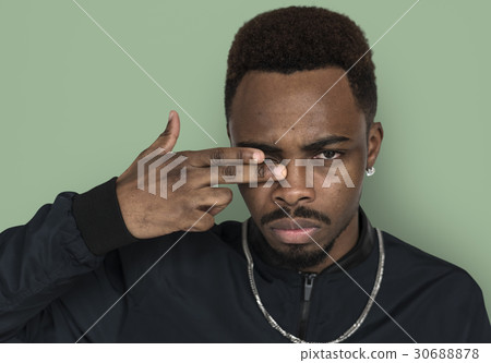 African Descent Man Serious Hand Gesture African Descent Man Serious Hand Gesture 30688878