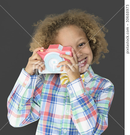 Little Boy Smiling Happiness Paper Craft Arts Camera Photographing Studio Portrait 30688973