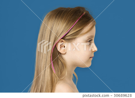 Little Girl Bare Chested Smiling Side Little Girl Bare Chested Smiling Side 30689628