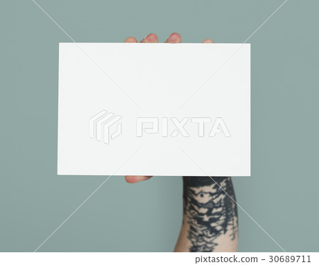 Tattoo Hand Holding Placard Isolated with Background Tattoo Hand Holding Placard Isolated with Background 30689711