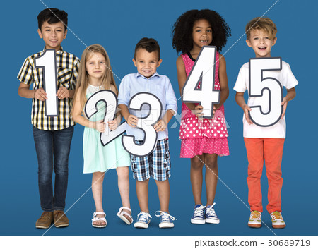 Little Children Friends Holding Numbers Little Children Friends Holding Numbers 30689719