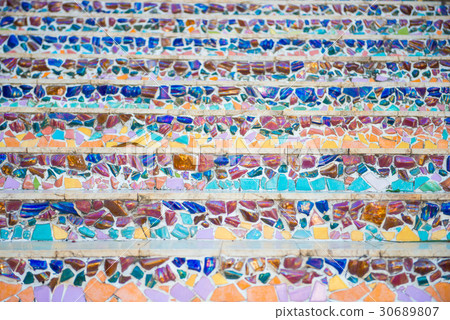 Mosaic stair decoration from ceramic broken Mosaic stair decoration from ceramic broken 30689807
