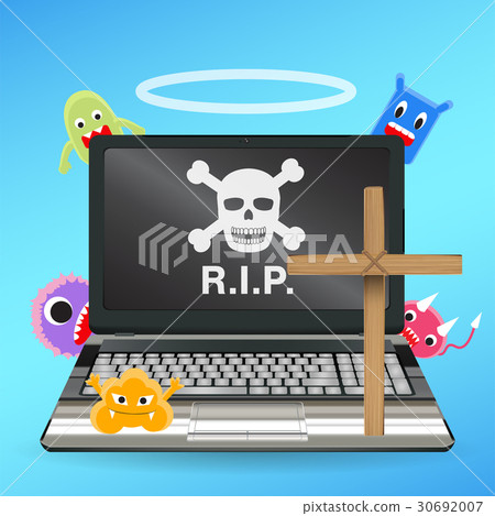 Dead User Computer laptop computer dead by virus infected vector - Stock Illustration ...