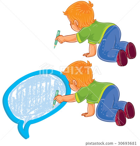 Small boy draw a speech bubble 30693681
