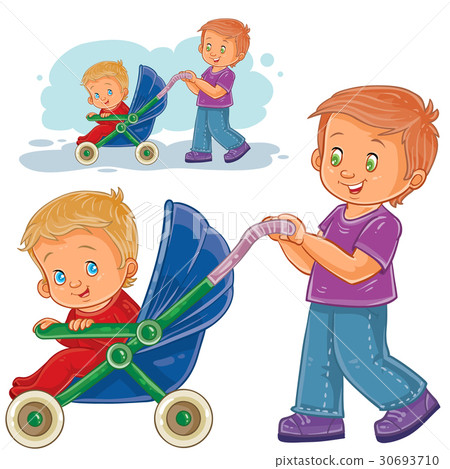 插图素材: vector clip art illustration older brother wheeled