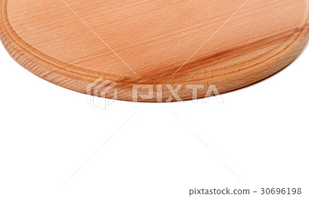 Round wooden kitchen board on white background 30696198
