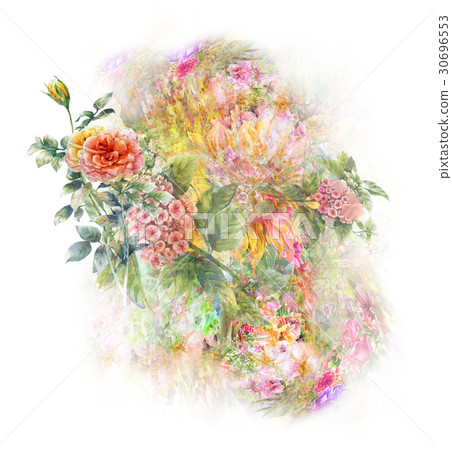 watercolor painting of leaves and flower, on white watercolor painting of leaves and flower, on white 30696553