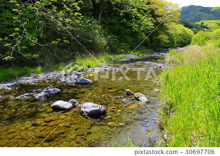Fresh green mountains and clear stream wide angle Fresh green mountains and clear stream wide angle 30697706