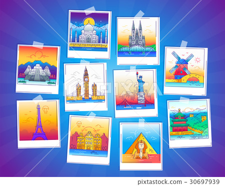 Tour Photos - vector line travel illustration 30697939