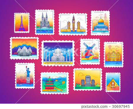 Stamps - vector line travel illustration 30697945