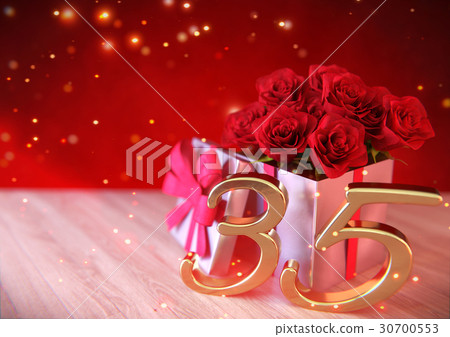 birthday concept with red roses in the gift on 30700553