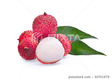 lychee with leaves isolated on white background 30701979