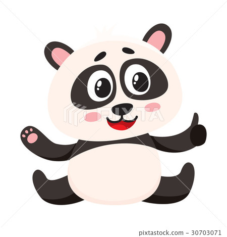 Cute smiling baby panda character sitting, showing Cute smiling baby panda character sitting, showing 30703071