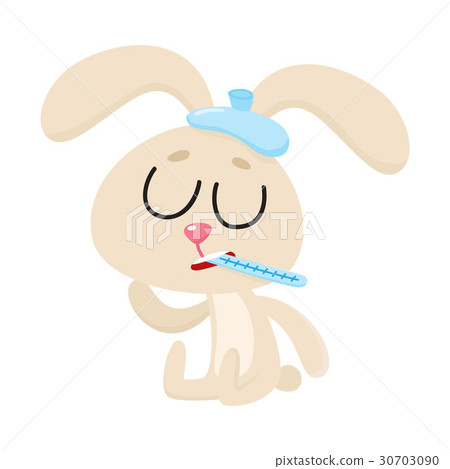 Sick rabbit having flu, sitting with ice pack 30703090