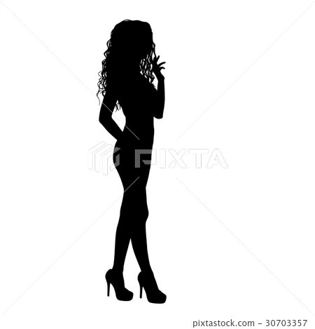 Beautiful fashion girl silhouette on a white -插圖素材 [30703357] - PIXTA圖庫