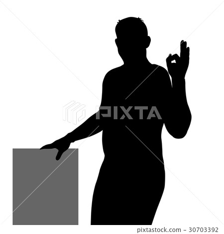 Black silhouette of a man showing hand sign OK 30703392