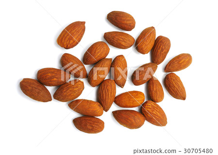 Group of roast almonds isolated  white background 30705480