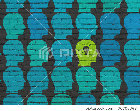 Finance concept: head with light bulb icon on wall Finance concept: head with light bulb icon on wall 30706368