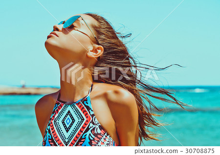 Beautiful happy  woman at sea 30708875