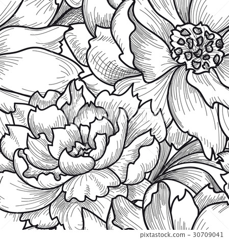 Floral seamless pattern Flower engraved background Floral seamless pattern Flower engraved background 30709041