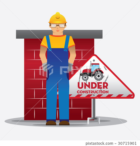 man worker with blue jumpsuit and yellow helmet 30715901