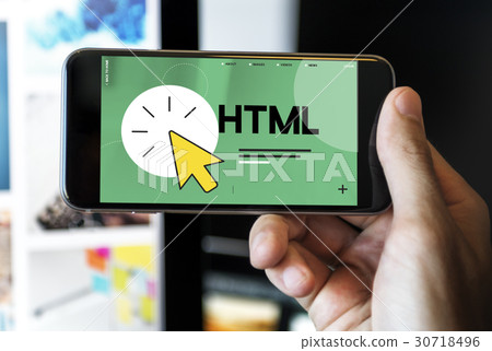 Close up of hand holding mobile with digital graphic Close up of hand holding mobile with digital graphic 30718496
