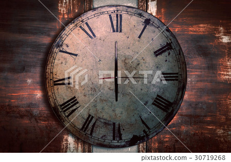 Antique clocks on the old wall. Antique clocks on the old wall. 30719268