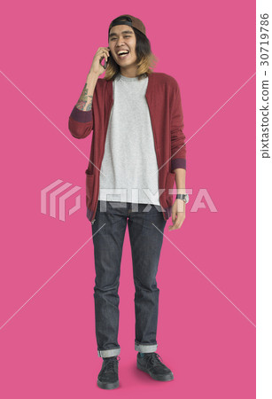 Man Smiling Happiness Mobile Phone Telecommunication Man Smiling Happiness Mobile Phone Telecommunication 30719786