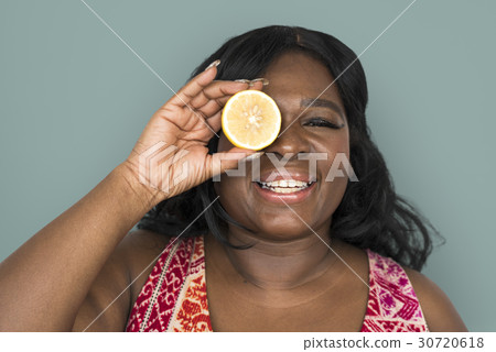 Woman Smiling Happiness Cover Eye Playful Lemon Portrait 30720618