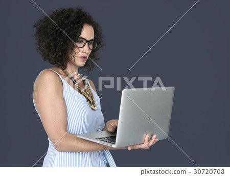 Caucasian Woman Casual Laptop Working Caucasian Woman Casual Laptop Working 30720708