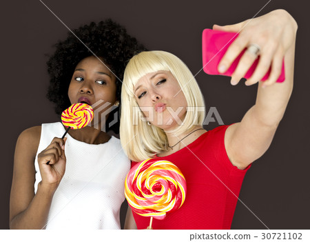 Friends Lollipop Candy Taking Selfie 30721102