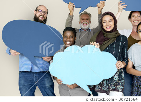 Group of Diverse People Holding Blank Speech Bubbles Group of Diverse People Holding Blank Speech Bubbles 30721564