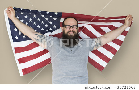 Man holding flag and posing for photoshoot Man holding flag and posing for photoshoot 30721565
