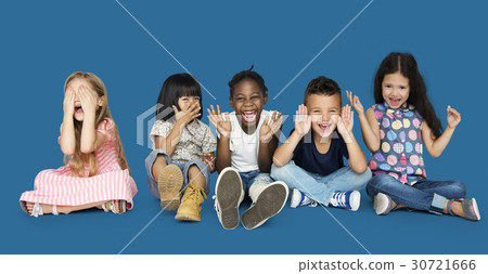 Diverse Group Of Kids Playing Together and Cover Face Diverse Group Of Kids Playing Together and Cover Face 30721666